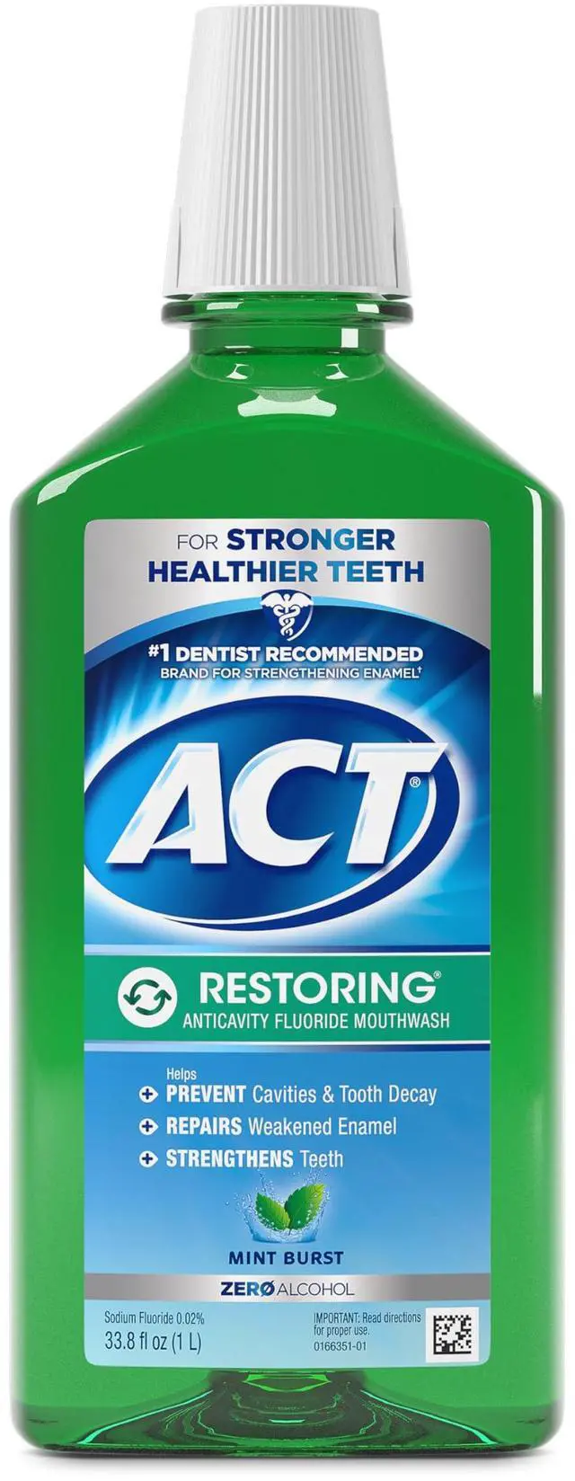 Main image of Restoring Zero Alcohol Fluoride Mouthwash 33.8 fl. oz. Strengthens Tooth Enamel, Mint Burst