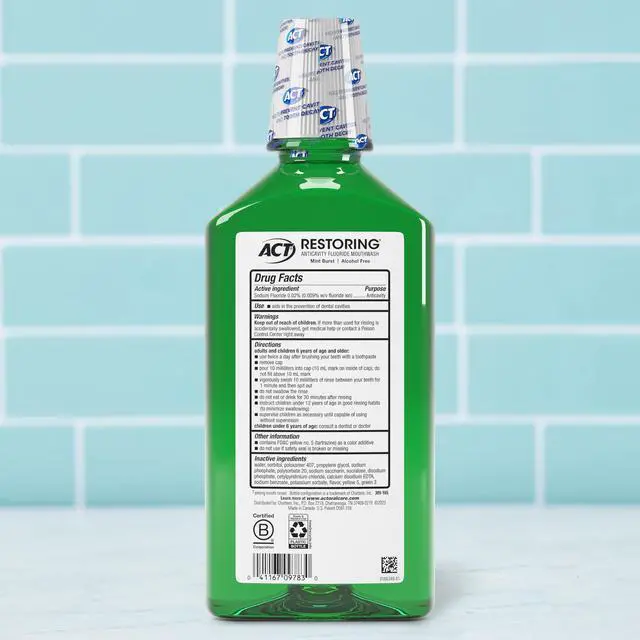 Alt view image 2 of 7 - Restoring Zero Alcohol Fluoride Mouthwash 33.8 fl. oz. Strengthens Tooth Enamel, Mint Burst