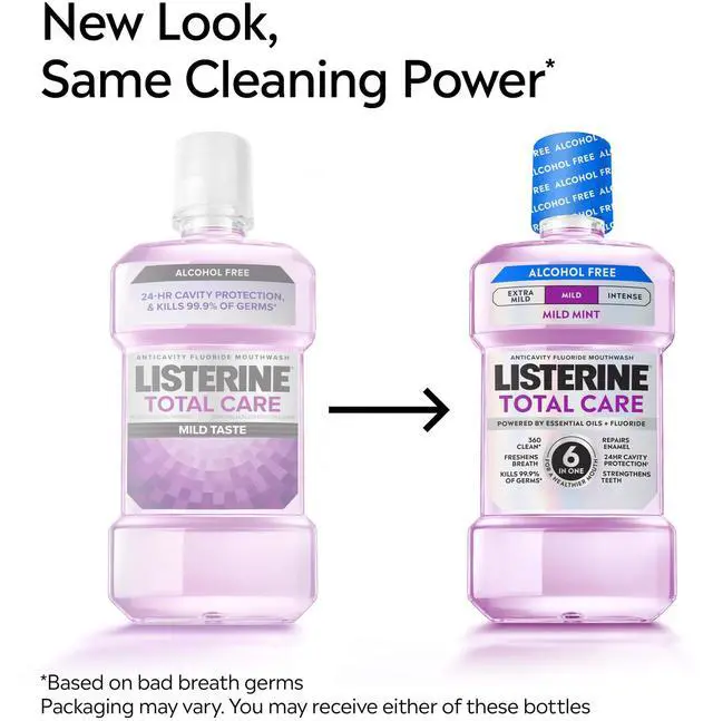 Alt view image 2 of 7 - Mouthwash Total Care Mild Mint, Alcohol Free Mouthwash for Adults, Fluoride Mouth Rinse, Non Alcohol Anticavity Oral Rinse, Kills 99.9% of Bad Breath Germs, 500 mL