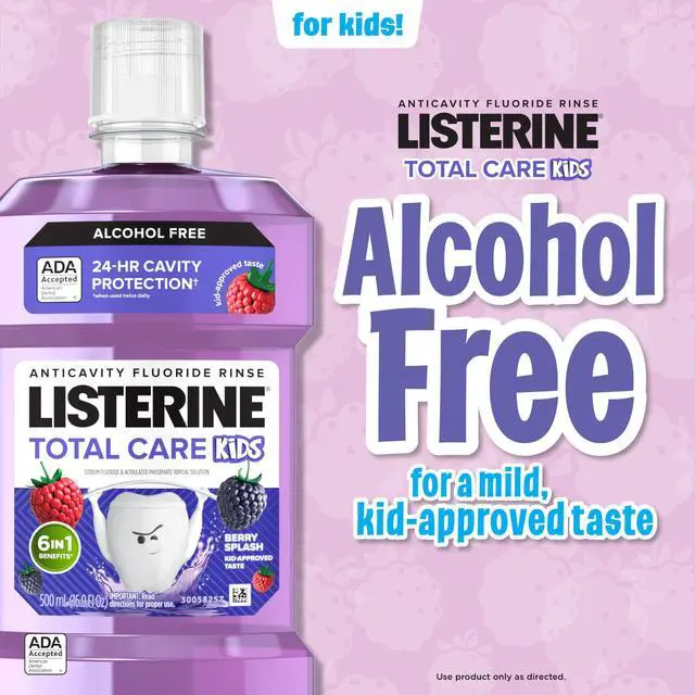 Alt view image 4 of 7 - Total Care Kids Mouthwash, ADA Accepted, Alcohol-Free Anticavity Fluoride Mouthwash, Children's Mouthwash for Cavity Protection and Fresh Breath, Berry Flavor, 500 mL