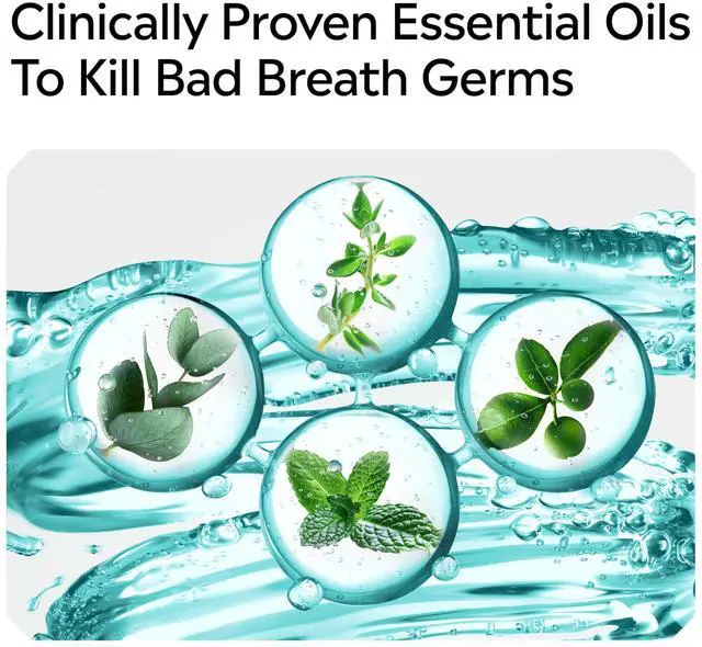 Alt view image 7 of 7 - Cool Mint Alcohol-Free Mild Mouthwash, Oral Rinse Kills 99.9% of Germs that Cause Bad Breath, Less Intense Taste, Mild Mint Flavor, 1.5 L