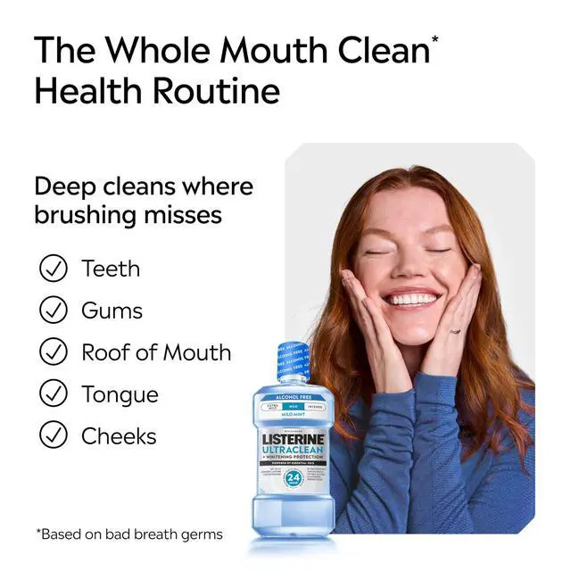 Alt view image 7 of 7 - Ultraclean Alcohol-Free Mild Mouthwash + Whitening Protection*, Alcohol Free Tartar Control Oral Rinse Provides Fresh Breath. Mild Arctic Mint Flavor, 1L