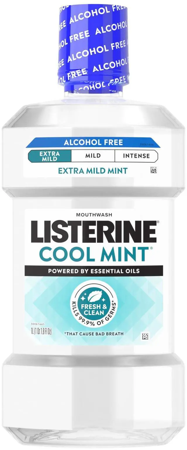 Main image of Extra Mild Alcohol-Free Mouthwash, Oral Rinse Powered by Essential Oils Kills 99.9% of Germs that Cause Bad Breath for A Clean* Mouth, No Added Dyes, Mild Cool Mint Flavor, 1L