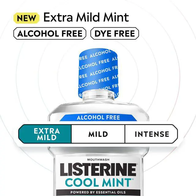 Alt view image 2 of 7 - Extra Mild Alcohol-Free Mouthwash, Oral Rinse Powered by Essential Oils Kills 99.9% of Germs that Cause Bad Breath for A Clean* Mouth, No Added Dyes, Mild Cool Mint Flavor, 1L