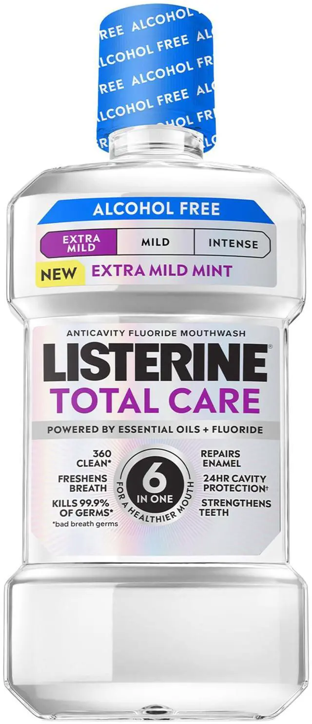 Main image of Mouthwash Total Care Anticavity Treatment for Adults Kills 99.9% of Bad Breath Germs Extra Mild Mint No Burn Alcohol Free Fluoride Mouthwash, 33.8 fl oz