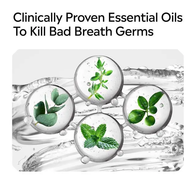 Alt view image 7 of 7 - Extra Mild Alcohol-Free Mouthwash, Oral Rinse Powered by Essential Oils Kills 99.9% of Germs that Cause Bad Breath for A Clean* Mouth, No Added Dyes, Mild Cool Mint Flavor, 1L