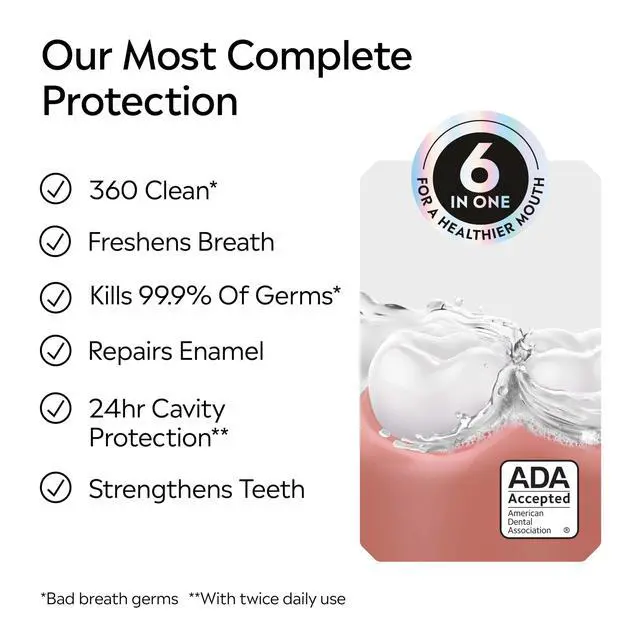 Alt view image 3 of 7 - Mouthwash Total Care Anticavity Treatment for Adults Kills 99.9% of Bad Breath Germs Extra Mild Mint No Burn Alcohol Free Fluoride Mouthwash, 33.8 fl oz