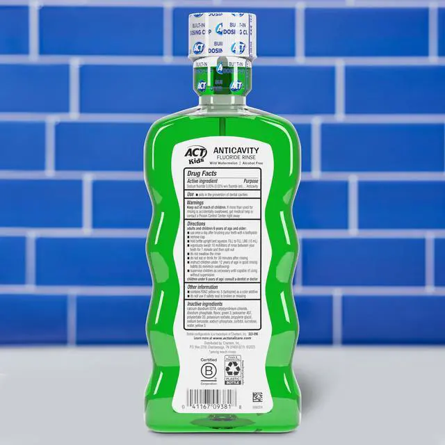 Alt view image 2 of 6 - Kids Anticavity Fluoride Rinse Wild Watermelon 16.9 fl. oz. Accurate Dosing Cup, Alcohol Free