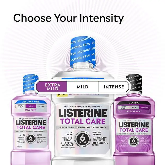 Alt view image 4 of 7 - Mouthwash Total Care Anticavity Treatment for Adults Kills 99.9% of Bad Breath Germs Extra Mild Mint No Burn Alcohol Free Fluoride Mouthwash, 33.8 fl oz