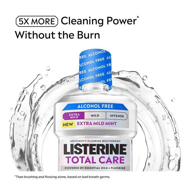 Alt view image 2 of 7 - Mouthwash Total Care Anticavity Treatment for Adults Kills 99.9% of Bad Breath Germs Extra Mild Mint No Burn Alcohol Free Fluoride Mouthwash, 33.8 fl oz