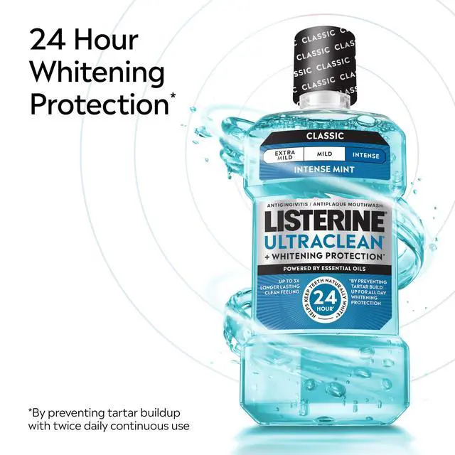 Alt view image 5 of 7 - Ultraclean Intense Antiseptic Mouthwash + Whitening Protection*, Everfresh Technology to Help Fight Bad Breath, Gingivitis, & Plaque, Tartar Control Oral Rinse, Intense Mint, 1L