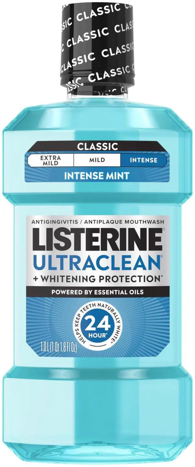 Main image of Ultraclean Intense Antiseptic Mouthwash + Whitening Protection*, Everfresh Technology to Help Fight Bad Breath, Gingivitis, & Plaque, Tartar Control Oral Rinse, Intense Mint, 1L