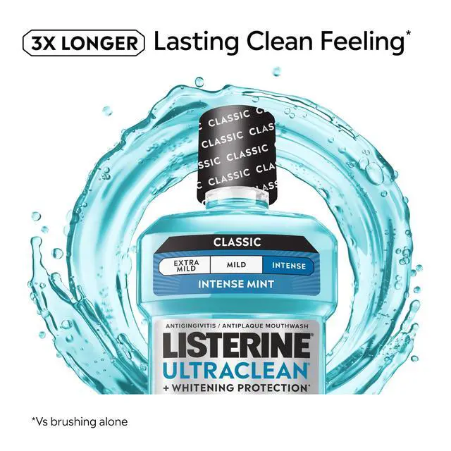 Alt view image 4 of 7 - Ultraclean Intense Antiseptic Mouthwash + Whitening Protection*, Everfresh Technology to Help Fight Bad Breath, Gingivitis, & Plaque, Tartar Control Oral Rinse, Intense Mint, 1L