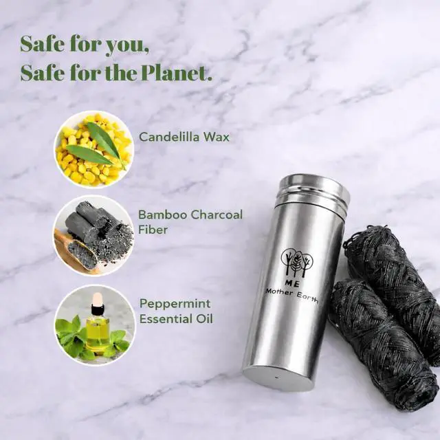 Alt view image 7 of 7 - Vegan Biodegradable Bamboo Charcoal Dental Floss with Refillable Stainless Steel Container | 33yds x2 | Extra Floss Refill | Natural Candelilla Wax | Peppermint | Eco Zero Waste Oral Care