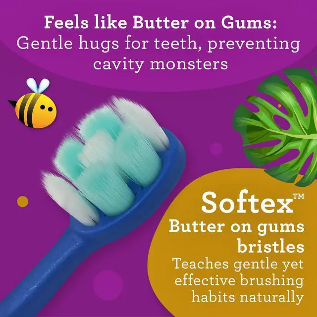 Alt view image 3 of 7 - Butter On Gums Kids Toothbrush - 4 Pack Extra Soft Bristles Toothbrush for Kids, Multi-Colored & Fun to Use for Beginner Cleaning - Ergonomic Grip Handle - BPA & Cruelty-Free (Age 3+)