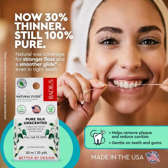 Alt view image 2 of 5 - Natural Silk Dental Floss, Now 30% Thinner for Smooth Glide in Tight Teeth, Hand-Spun Silk Infused with Coconut Oil, Plastic-Free & Sustainable Packaging, Unscented, 33 YD - Pack of 1