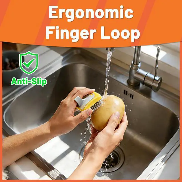 Alt view image 4 of 7 - 2 Pack Vegetable Brush Potato Scrubber for Food, Flexible Carrot Shape Veggie Brush and Finger Ring Fruit Cleaning Brush, Kitchen Produce Scrubber for Potatoes Carrots Corn