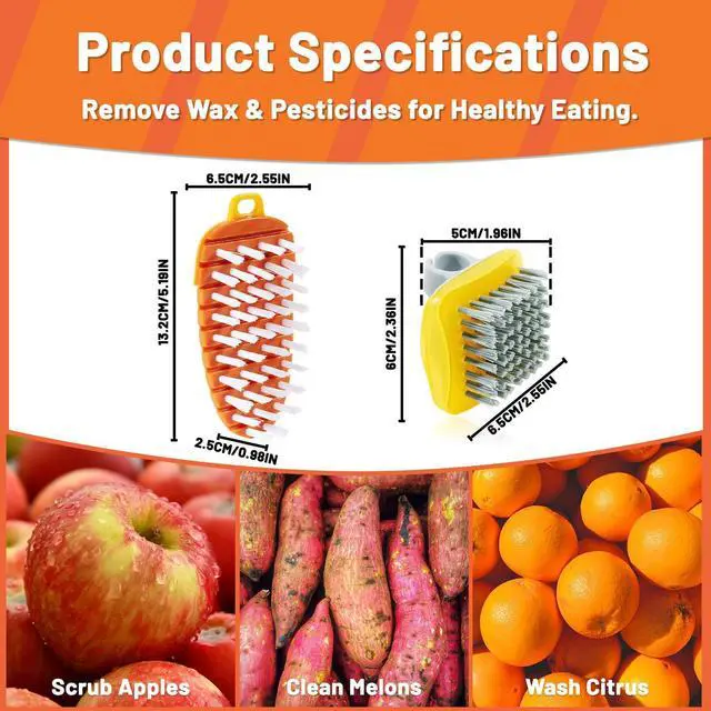 Alt view image 7 of 7 - 2 Pack Vegetable Brush Potato Scrubber for Food, Flexible Carrot Shape Veggie Brush and Finger Ring Fruit Cleaning Brush, Kitchen Produce Scrubber for Potatoes Carrots Corn