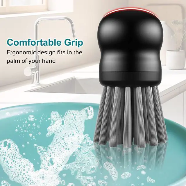 Alt view image 4 of 6 - Mini Dish Brush for Cleaning Chicken Shredder, Palm Brush Dish Scrubber with Ergonomic Grip, Kitchen Brush for Washing Dishes, Pans, Pots, Sink (1, Black)