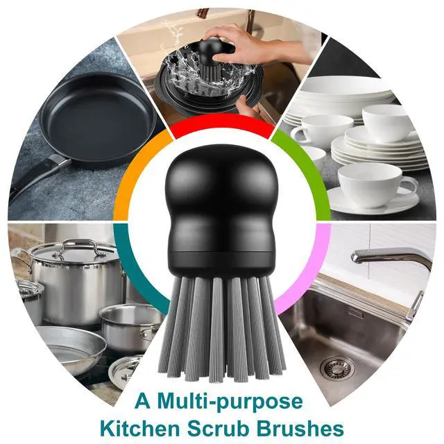 Alt view image 5 of 6 - Mini Dish Brush for Cleaning Chicken Shredder, Palm Brush Dish Scrubber with Ergonomic Grip, Kitchen Brush for Washing Dishes, Pans, Pots, Sink (1, Black)