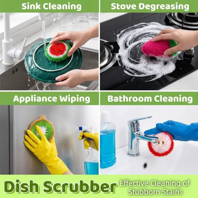 Alt view image 3 of 7 - 16 Pieces Fruit Dish Scrubber, Non Scratch Dish Washing Sponge, Double Layer Reusable Kitchen Scrubber Cleaning Sponge for Dishwashing, Cleaning Dishes, Cookware Tubs Sinks