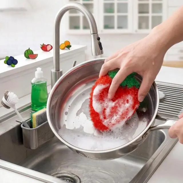 Alt view image 5 of 7 - 16 Pieces Fruit Dish Scrubber, Non Scratch Dish Washing Sponge, Double Layer Reusable Kitchen Scrubber Cleaning Sponge for Dishwashing, Cleaning Dishes, Cookware Tubs Sinks