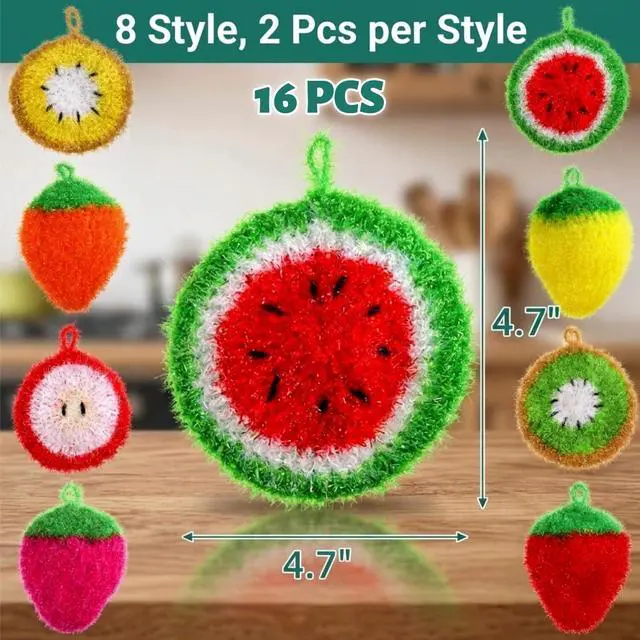 Alt view image 2 of 7 - 16 Pieces Fruit Dish Scrubber, Non Scratch Dish Washing Sponge, Double Layer Reusable Kitchen Scrubber Cleaning Sponge for Dishwashing, Cleaning Dishes, Cookware Tubs Sinks