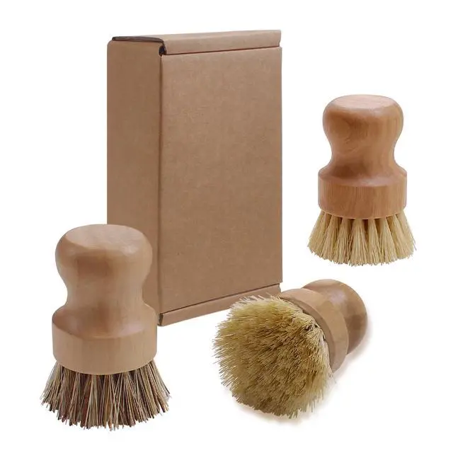Alt view image 2 of 7 - Wooden Dish Scrub Brush - Natural Fiber Kitchen Dish Scrubber Set, for Cleaning Pots, Sink, Tableware and Vegetables - 3 Pack