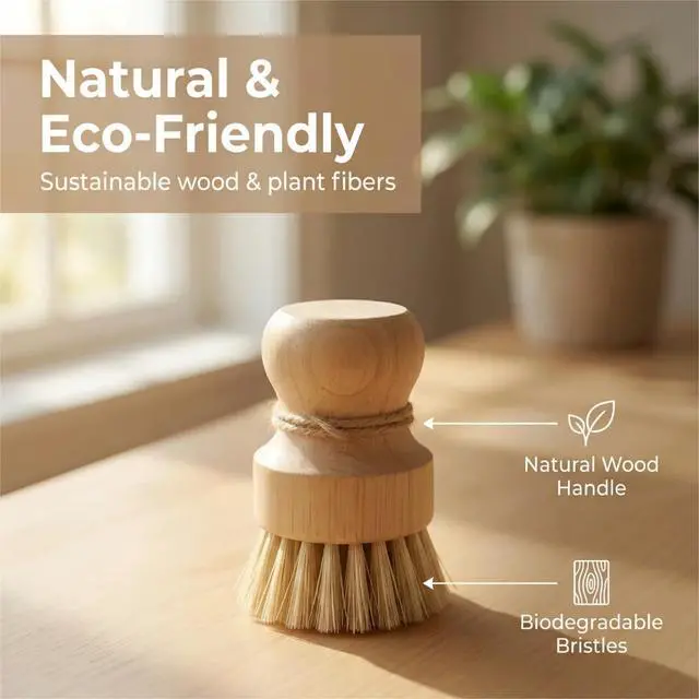 Alt view image 4 of 7 - Wooden Dish Scrub Brush - Natural Fiber Kitchen Dish Scrubber Set, for Cleaning Pots, Sink, Tableware and Vegetables - 3 Pack