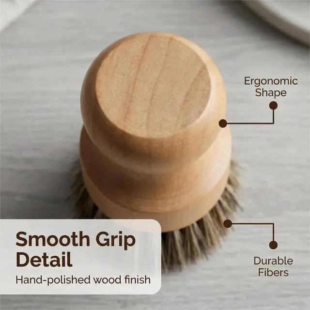 Alt view image 5 of 7 - Wooden Dish Scrub Brush - Natural Fiber Kitchen Dish Scrubber Set, for Cleaning Pots, Sink, Tableware and Vegetables - 3 Pack