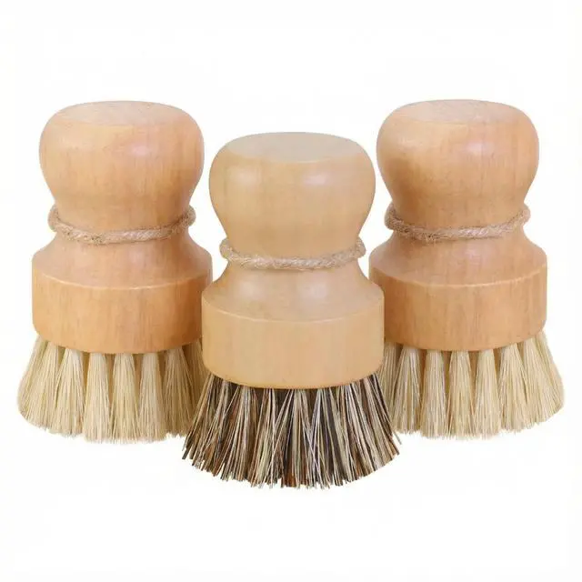 Main image of Wooden Dish Scrub Brush - Natural Fiber Kitchen Dish Scrubber Set, for Cleaning Pots, Sink, Tableware and Vegetables - 3 Pack