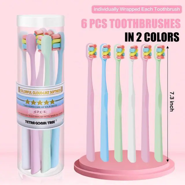 Alt view image 4 of 6 - 6 Count Extra Soft Toothbrushes | Periodontist-Designed Tapered Bristles for Sensitive Teeth and Receding Gums | Plaque Remover Toothbrushes in Bucket Packaging - Colors May Vary
