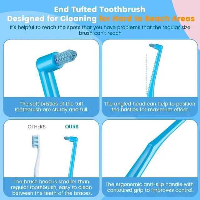 Alt view image 3 of 5 - End Tuft Toothbrush for Orthodontic, Soft Bristles Angled Toothbrush for Braces, Implants, Retainers, Back Teeth, and Wisdom Teeth, 6 Pcs