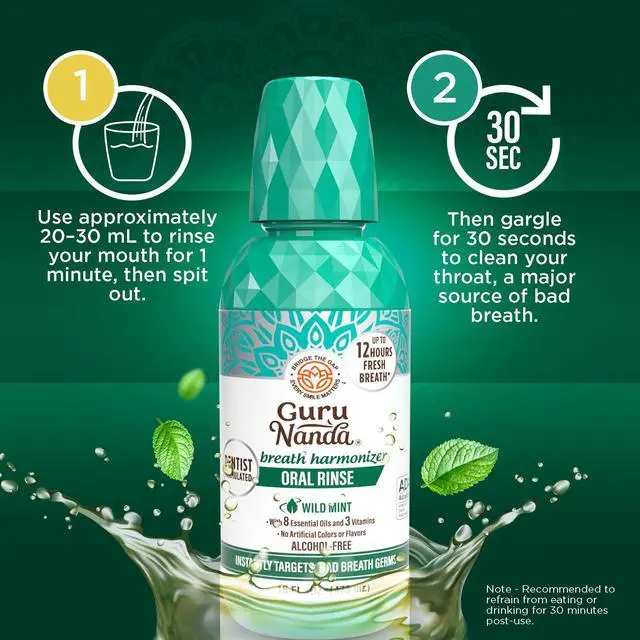 Alt view image 6 of 7 - Oral Rinse Fresh Breath Mouthwash, ADA-Accepted Alcohol-Free Mouthwash, 7 Essential Oils & Vitamins, SLS & Flouride-Free, Wild Mint, 16 Oz