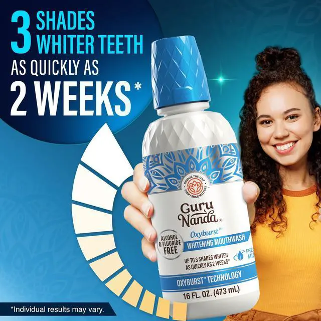 Alt view image 2 of 7 - Whitening Mouthwash Up to 3 Shades Whiter Teeth in 2 Weeks Alcohol & Fluoride Free with Hydrogen Peroxide Oxyburst Technology - Wild Mint, 16 oz
