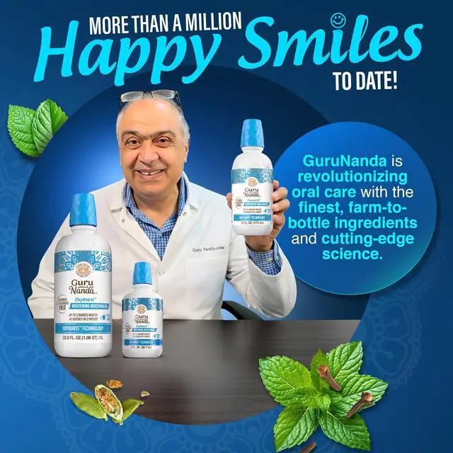 Alt view image 5 of 7 - Whitening Mouthwash Up to 3 Shades Whiter Teeth in 2 Weeks Alcohol & Fluoride Free with Hydrogen Peroxide Oxyburst Technology - Wild Mint, 16 oz