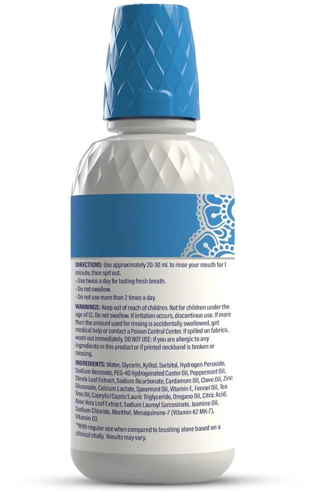 Alt view image 7 of 7 - Whitening Mouthwash Up to 3 Shades Whiter Teeth in 2 Weeks Alcohol & Fluoride Free with Hydrogen Peroxide Oxyburst Technology - Wild Mint, 16 oz