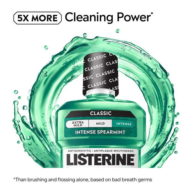Alt view image 3 of 7 - Freshburst Intense Antiseptic Mouthwash for Bad Breath, Kills 99.9% of Germs that Cause Bad Breath & Fight Plaque & Gingivitis, ADA Accepted Mouthwash, Intense Spearmint, 250 mL