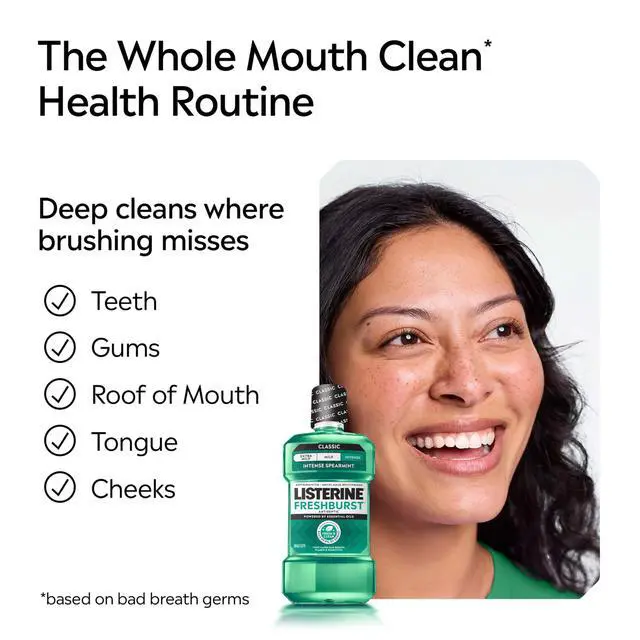 Alt view image 7 of 7 - Freshburst Intense Antiseptic Mouthwash for Bad Breath, Kills 99.9% of Germs that Cause Bad Breath & Fight Plaque & Gingivitis, ADA Accepted Mouthwash, Intense Spearmint, 250 mL