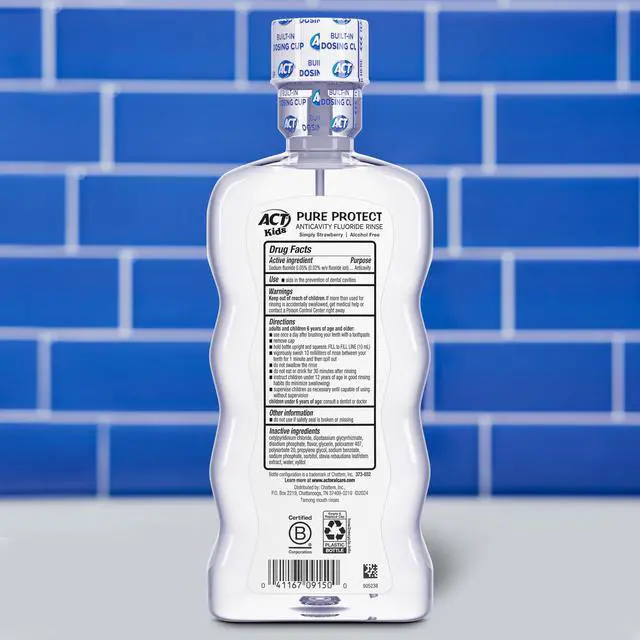 Alt view image 2 of 7 - Kids Pure Protect Anticavity Fluoride Mouthwash, Free of Dyes, Sugars & Alcohol, Simply Strawberry, 16.9 fl. oz.