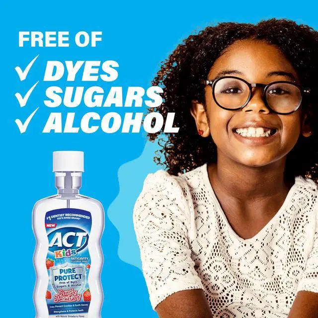 Alt view image 3 of 7 - Kids Pure Protect Anticavity Fluoride Mouthwash, Free of Dyes, Sugars & Alcohol, Simply Strawberry, 16.9 fl. oz.