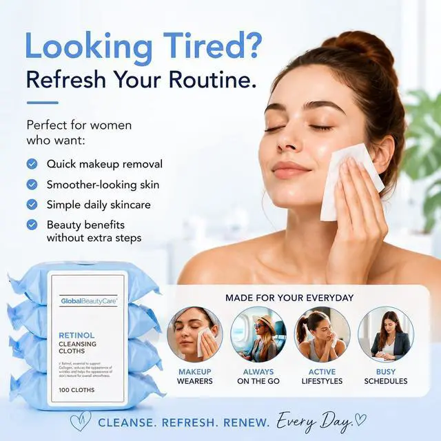 Alt view image 2 of 7 - Retinol Makeup Cleansing Cloth Wipes, 4-pk (100 Wipes) (Regular)