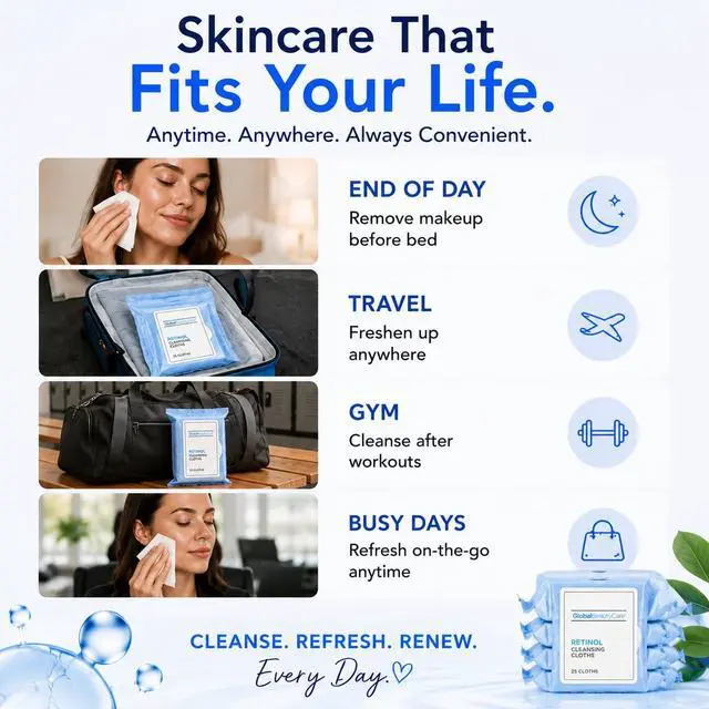 Alt view image 4 of 7 - Retinol Makeup Cleansing Cloth Wipes, 4-pk (100 Wipes) (Regular)