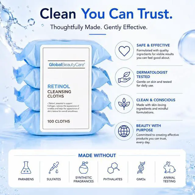 Alt view image 7 of 7 - Retinol Makeup Cleansing Cloth Wipes, 4-pk (100 Wipes) (Regular)