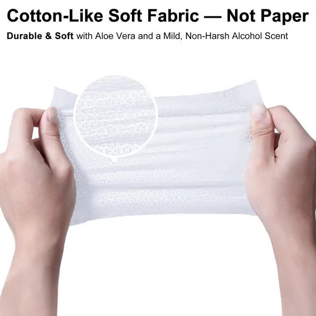 Alt view image 2 of 7 - Cotton-Like Softness Hand Sanitizer Wipes, 100 Count, Antibacterial Hand Wipes Individually Wrapped, 70% Alcohol, Travel Size, Sanitizing for Home, Office & Outdoor, Aloe Vera Scent