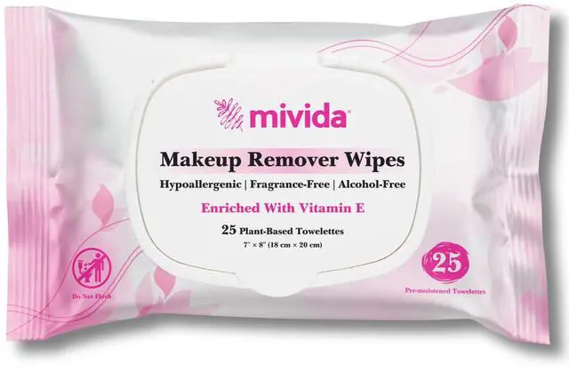 Main image of Hypoallergenic Makeup Remover Wipes With Vitamin E, Dermatologist Tested Alcohol Free & Fragrance Free Makeup Wipes For Sensitive Skin Make up Remover, Travel Friendly 25 Count