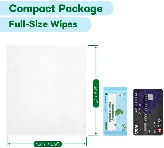 Alt view image 7 of 7 - Flushable Wipes Travel Size, 99% Water Mini Wet Wipes for Sensitive Skin, Hypoallergenic & Unscented On The Go Pocket Wipes, 48 Count (8 Packs of 6)