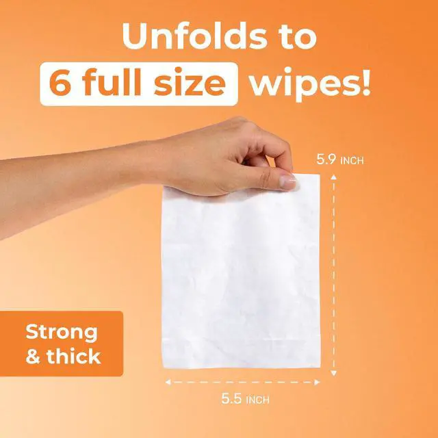Alt view image 3 of 7 - Impossibly Compact Travel Wipes - 99.5% Water - Safe for Sensitive Skin & Hypoallergenic, Resealable, Thick & Durable - For Adults & Kids - Unscented, 10 Pack Total 60 Wipes