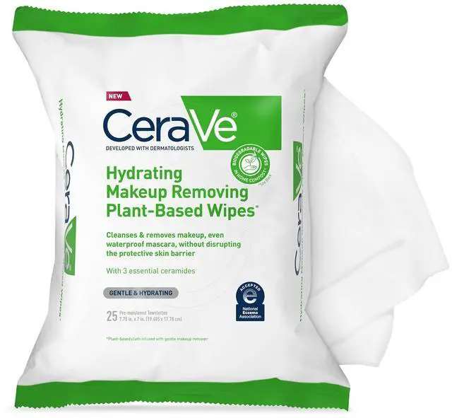 Main image of Makeup Remover Wipes, Plant Based Face Wipes, Biodegradable in Compost, Waterless Face Wash, Travel Essentials for Women, Suitable for Sensitive Skin, Fragrance-free + Non-comedogenic, 25ct