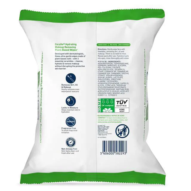 Alt view image 2 of 7 - Makeup Remover Wipes, Plant Based Face Wipes, Biodegradable in Compost, Waterless Face Wash, Travel Essentials for Women, Suitable for Sensitive Skin, Fragrance-free + Non-comedogenic, 25ct